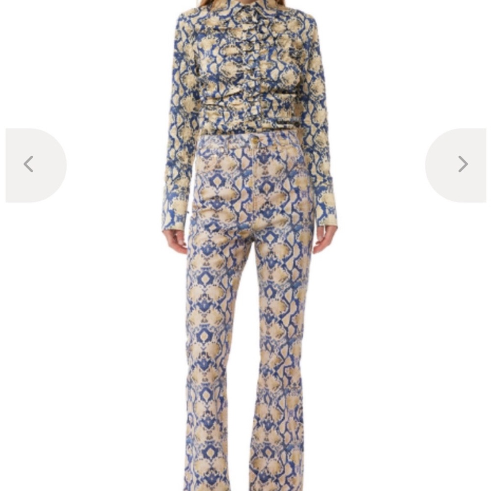 GANNI DENIM snakeskin flare pants in blue and tan, new with tags! - Picture 4 of 9